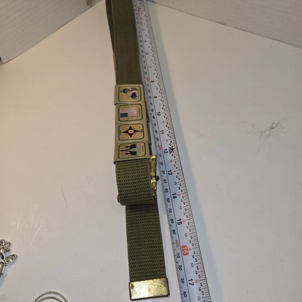 Vintage Boy Scouts Canvas Belt With Brass Buckle Seven Awards Hiking Camping BSA